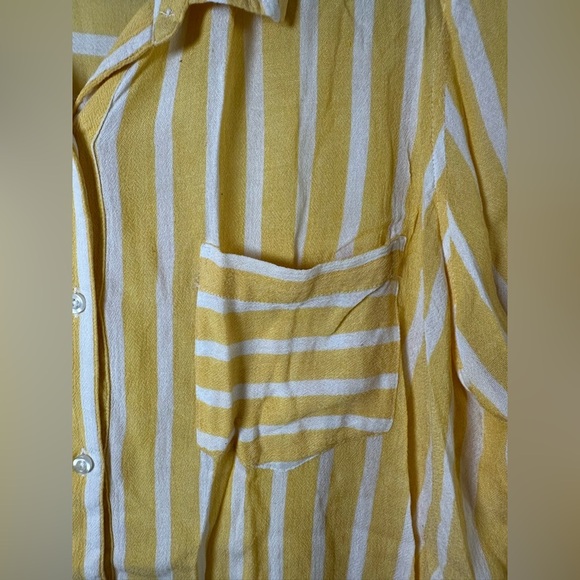 Abound Yellow & White Striped Button-Up Shirt Blouse XL Oversized Relaxed Fit - Picture 5 of 7